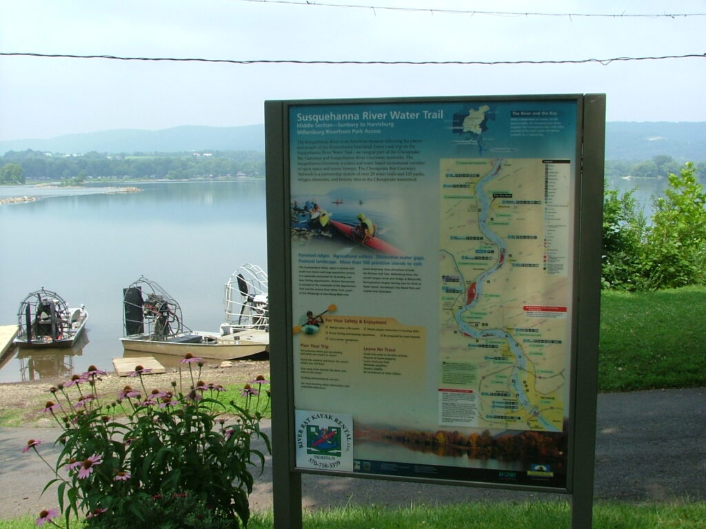 river boat launch sign