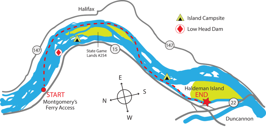 Montgomery Ferry to Haldeman island route kayaking map