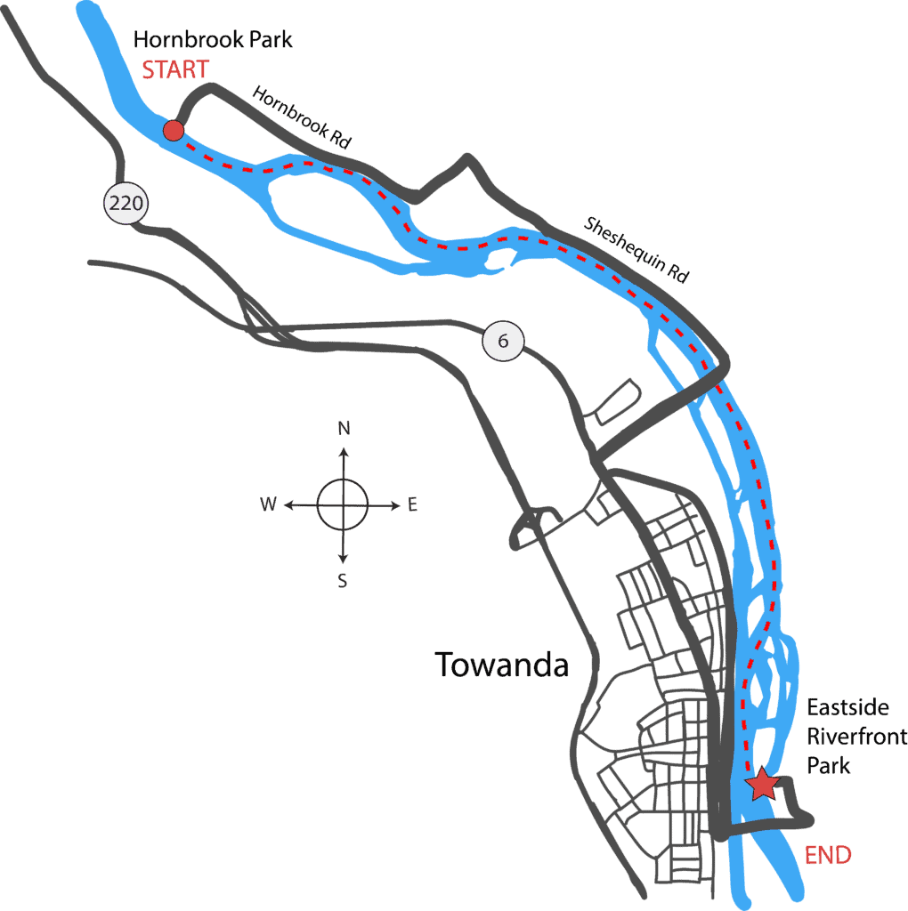 map of paddle route on river