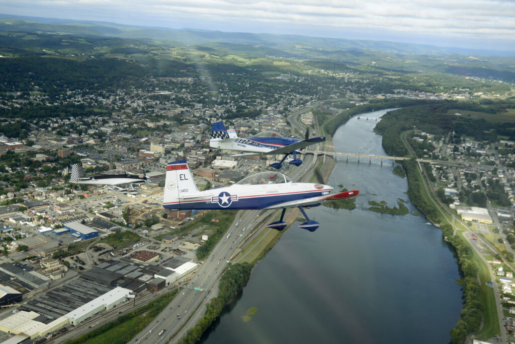 Planes fly over the Susquehanna River in Hughesville.