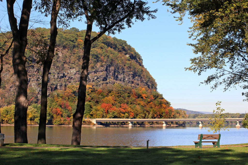 The bridge as seen from Shikellamy State Park on an autumn day.