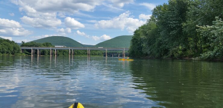 A kayak on the West Branch of the Susquehanna River near Rt 220 in McElhattan.