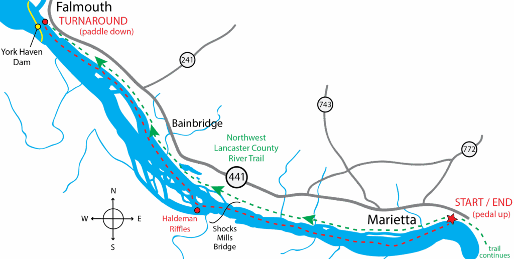 graphic map of pedal paddle route
