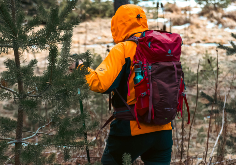 hiker with orange jacket